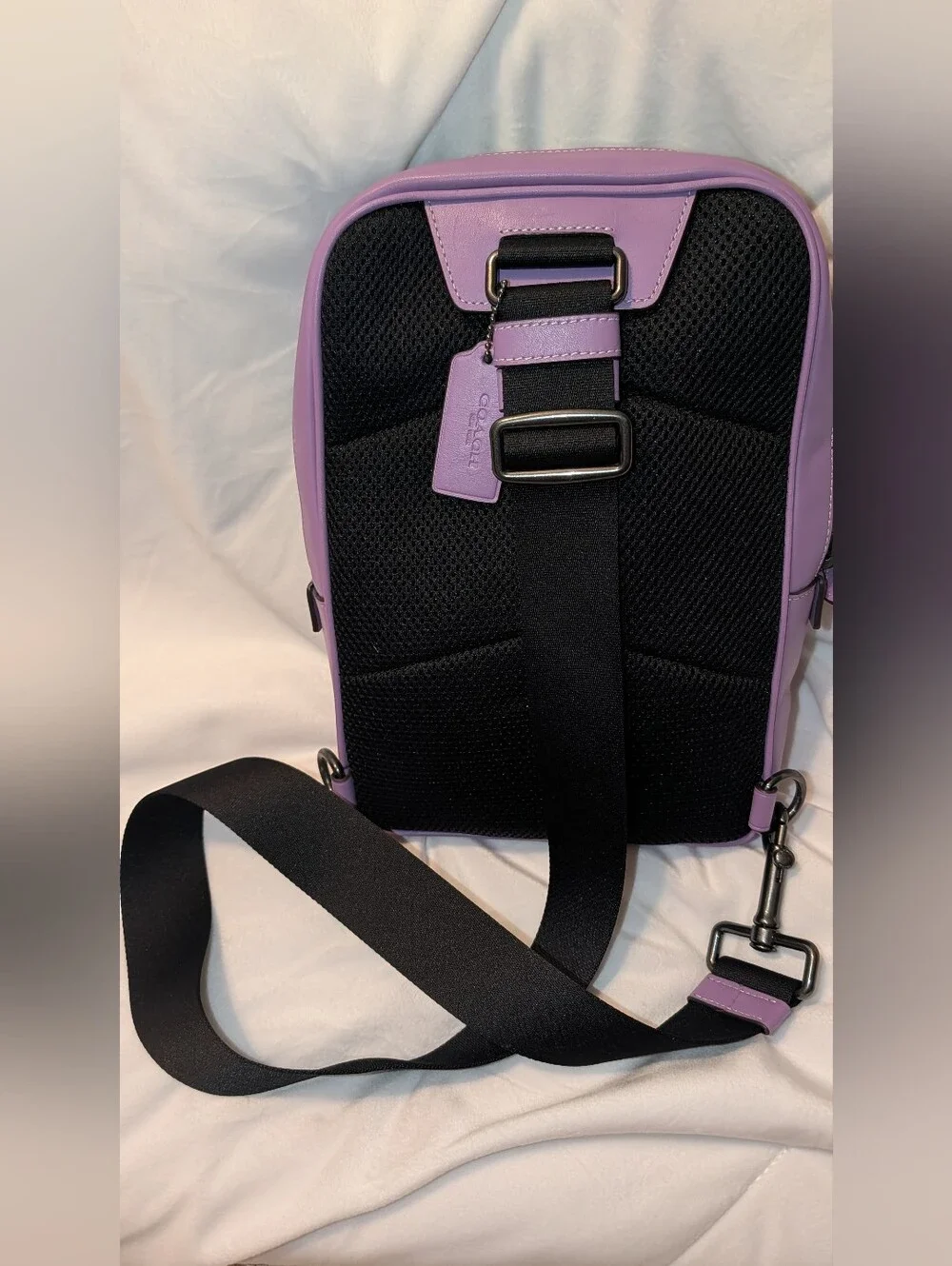 COACH LEATHER AND SIGNATURE COATED CANVAS TRACK PACK Purple Brown CL432 EUC